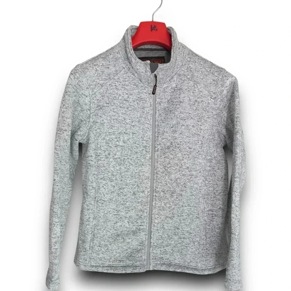 TrailCrest Full-Zip Fleece Jacket Speckled Gray‎ Size L Pockets Cozy Mock Neck
